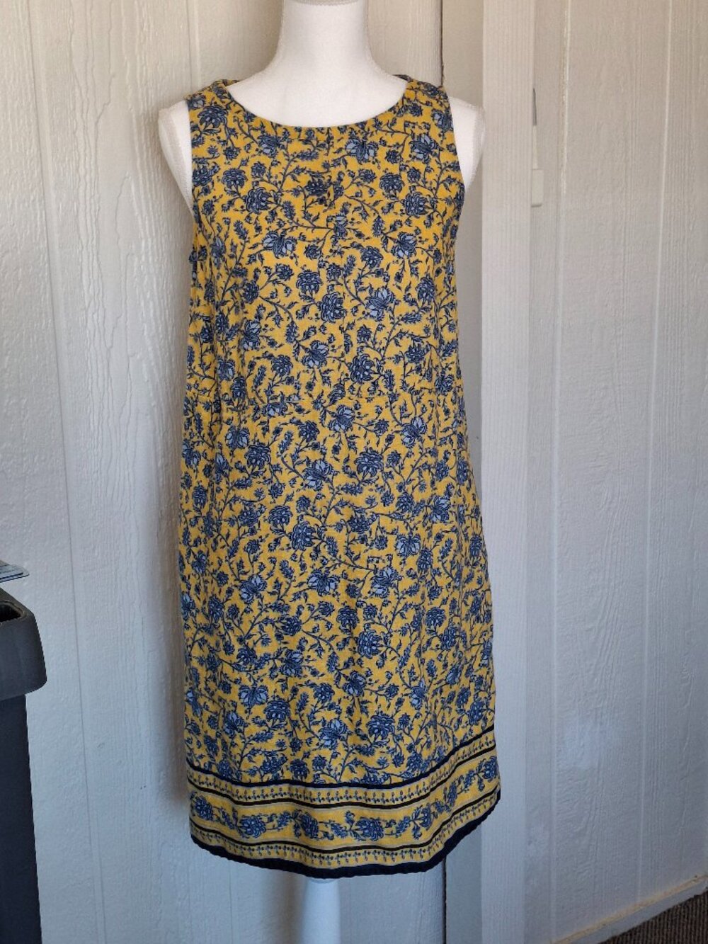J. Jill Love Linen Yellow and Blue Shift with Pockets, Size M